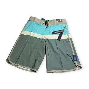 Depactus Head High Board Shorts Size 28 Green Blue Surf Stretch Beach BNWT